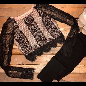 A. Peach lace crop top